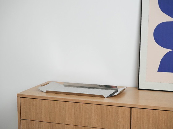 Image 1 of Bandeja de acero inoxidable, diseño italiano, década de 1970, fabricada en Italia.