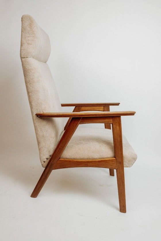 Image 1 of Fauteuil vintage en teck, années 1960 - Revêtement beige