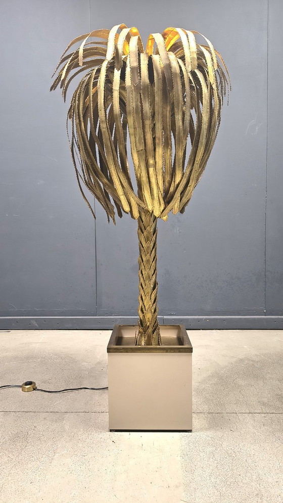 Image 1 of Lámpara de pie con forma de palmera de latón, de Maison Jansen, década de 1970.