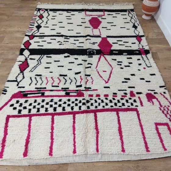 Image 1 of Amaizing Modern Berber Rug XXL – Pink & Black Wool Handcrafted (284 × 178 cm)