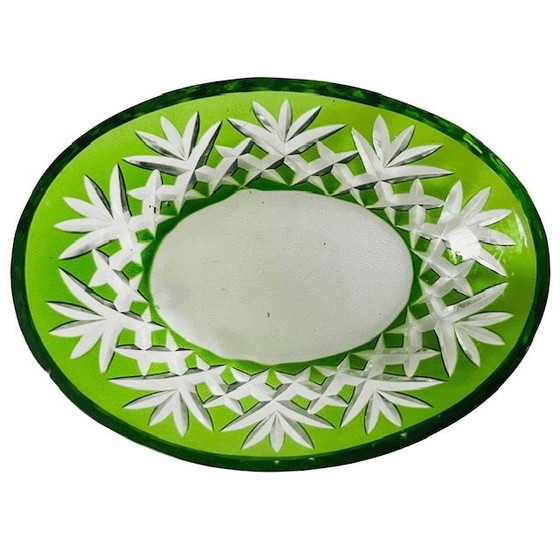 Image 1 of Ciotola in cristallo tagliato vintage verde smeraldo, anni '60