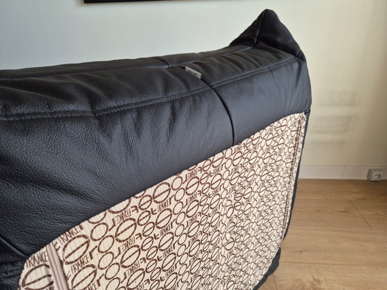 Image 1 of Michel Ducaroy for Ligne Roset Black Leather Togo Sofa and pouf, Set of 2