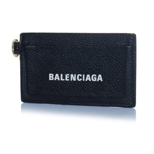 Balenciaga, black leather card holder with key ring