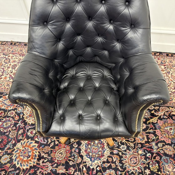 Sedia da ufficio Chesterfield classica inglese nera – Sedie da ufficio, Leather, Wood (photo 6 of 7)