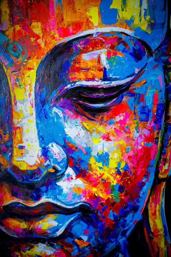 Image 1 of Peinture unique de Bouddha peinte à la main « Équilibre sacré » – Seksak Jaichumchen – 100×120 cm