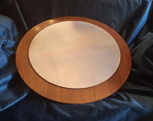 Danish Teak Circular Bevelled Wall Mirror, 1960s