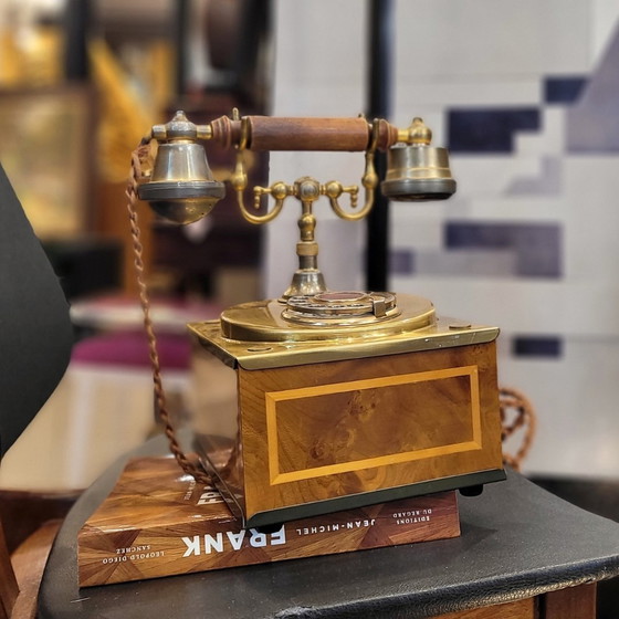 Image 1 of Draaitelefoon, inlegwerk en verguld brons, jaren 70 - Italië