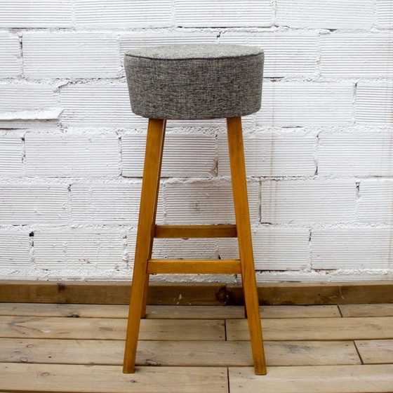 Image 1 of Beech Wood Stool with Upholstered Seat, 1960s