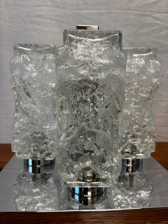 Plafoniera vintage Hillebrand design vetro ghiaccio brutalista MCM – Plafoniere, Cromo (photo 9 of 13)