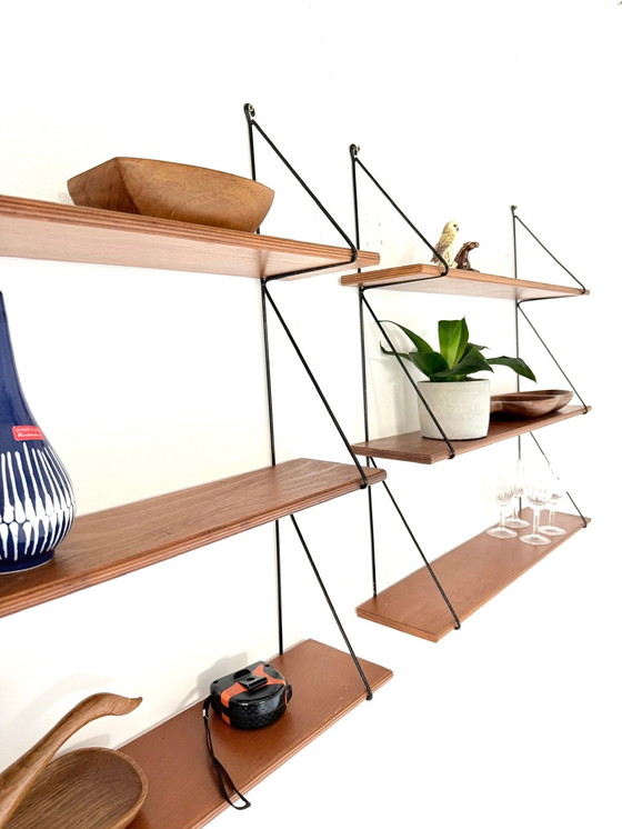 Image 1 of 2x vintage teakhouten wandrek ‘60