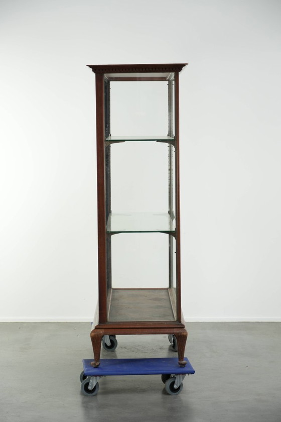 Image 1 of Large antique 19th-century English oak display cabinet/shop cabinet with multiple glass levels