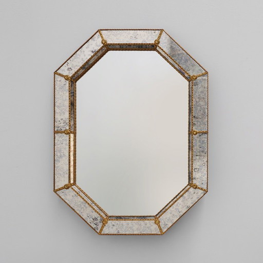 Octagonal Italian trapezium mirror in Hollywood regency or venetian style