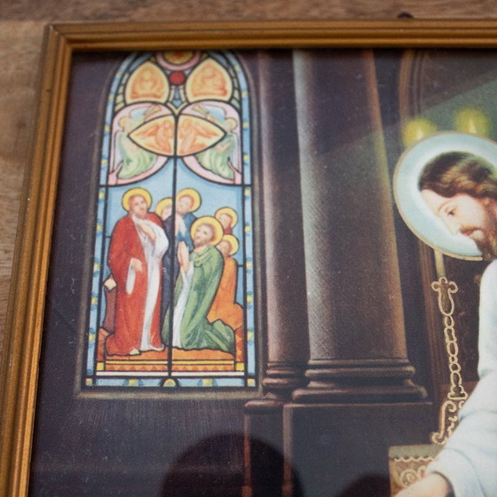 Image 1 of Lámina religiosa conmemorativa antigua enmarcada para la Primera Comunión.