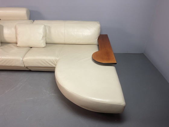Divano paesaggistico Frighetto in pelle crema italiana con chaise longue e tavolo, Italia, anni '80-'90 (photo 5 of 15)