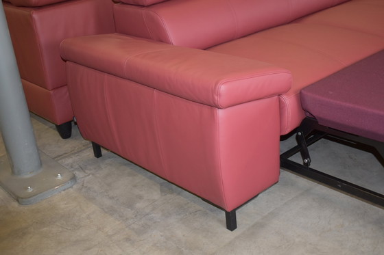 Image 1 of Ledersofa Chilano Rot Mit Schlaffunktion Mit Kopfstützenverstellung Couch Sofa Ecksofa Ledercouch Lederecksofa Schlafsofa 