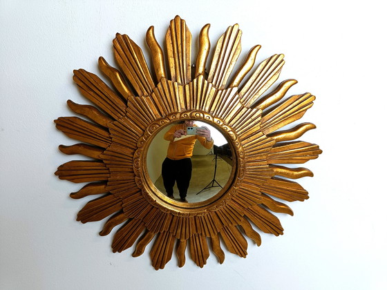 Image 1 of Vintage Golden Sunburst Mirror, 1960s