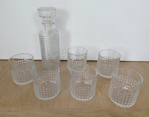Juego de whisky Verlipack vintage de los años 70, decantador de 0,5 L + 6 vasos. – glazen karaffen, Glass