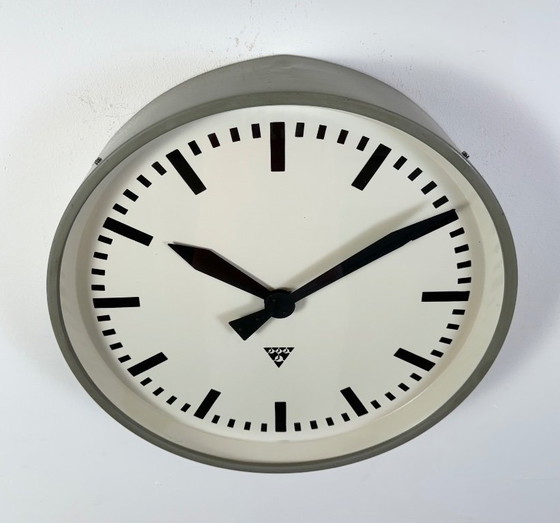 Image 1 of Large Grey Industrial Factory Wall Clock from Pragotron, 1960s