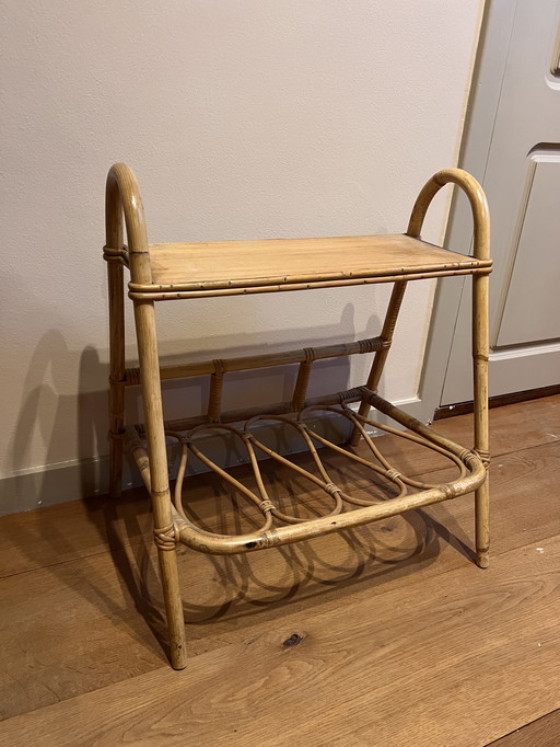 Vintage 1970s bamboo side table magazine rack