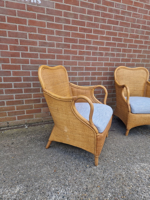 2 fauteuils de bohème en rotin et bambou
