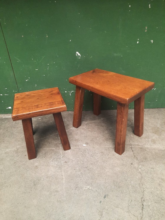Image 1 of Set of two brutalist style tables, oak