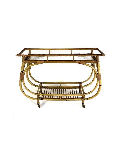 Vintage rattan plant table '60