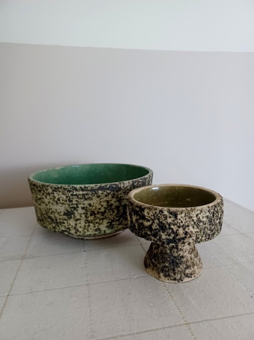 Duo de céramiques artisanales en écorce de bouleau – Poterie d'atelier en grès, fait main.