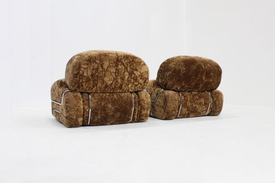 Image 1 of Set of vintage Italian armchairs in chrome and velvet from the 1970s