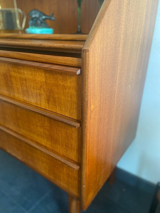 Image 1 of Vintage Danish teak secretaire with 3 drawers and extendable top