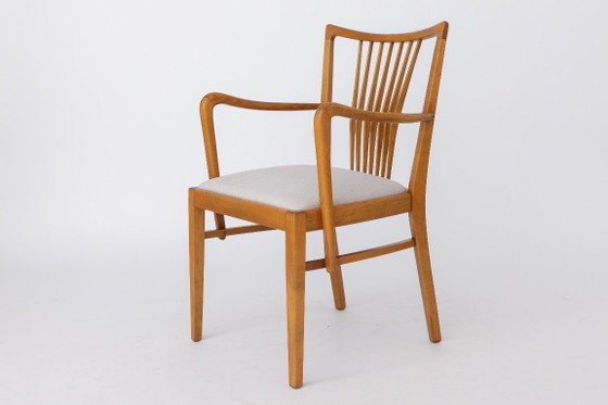 Vintage 1950s German Armchair | Solid Beech Wood | Newly Upholstered Chair – Dining chairs, Textile (photo 4 of 10)