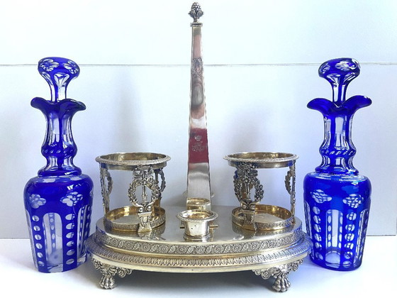 Image 1 of Porte Condiments Argent Massif Ciselé 900 Directoire 1800 Orfèvre AT Paris