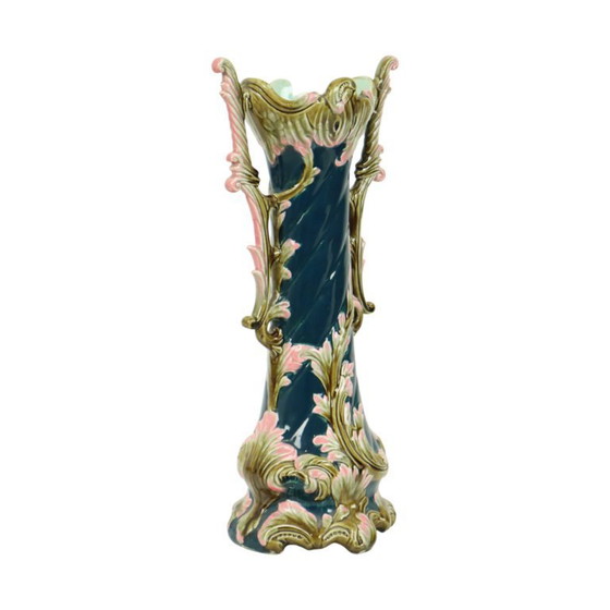 Image 1 of Antieke Blauwe Art Nouveau Vaas Rococo Stijl