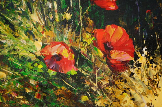 Image 1 of Red Poppies in Motion – Original Abstract Floral Oil Painting, cm
