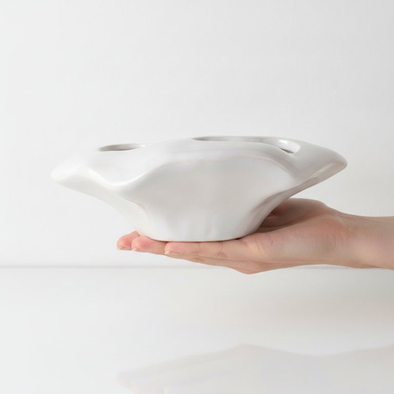 White Ceramic Lotus Flower Vase With Multiple Openings (photo 6 of 6)