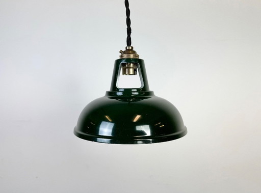 Lampada da soffitto vintage industriale dipinta di verde, anni 2000