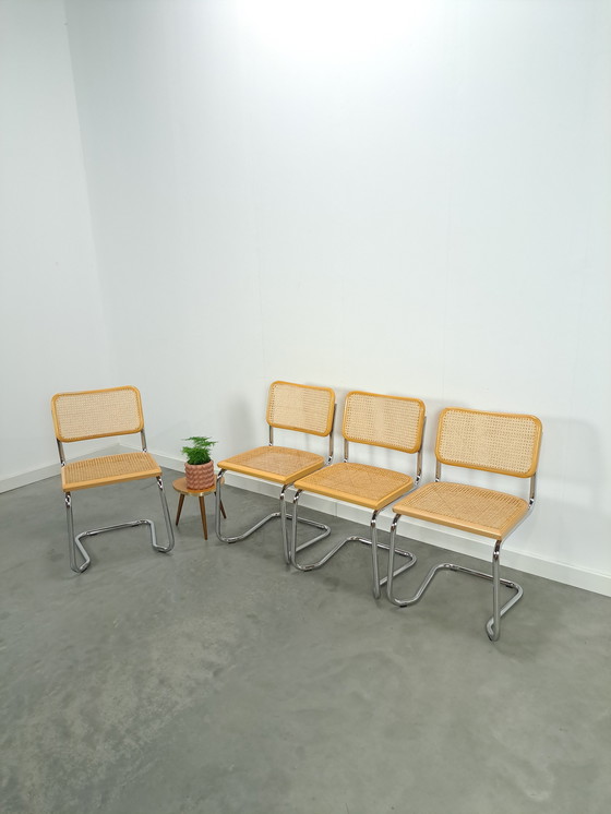 Image 1 of Italian Webbing Set Chairs With Chrome Tube Frame Vintage Chair