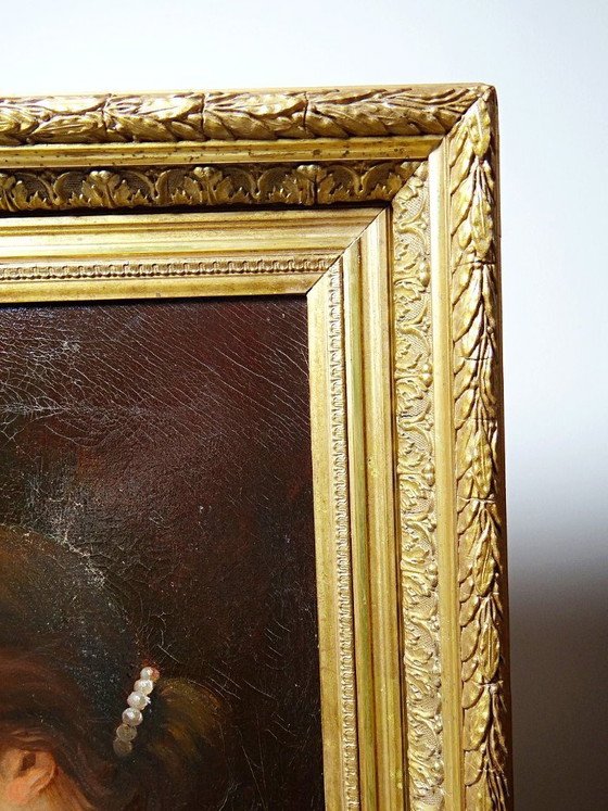Image 1 of Antique portrait of a young woman in profile, oil on canvas, A. Piard, 19th century