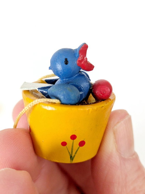 Image 1 of Set of 24 Vintage Easter Hand Painted Wooden Ornaments, Germany 1980s, Original Box