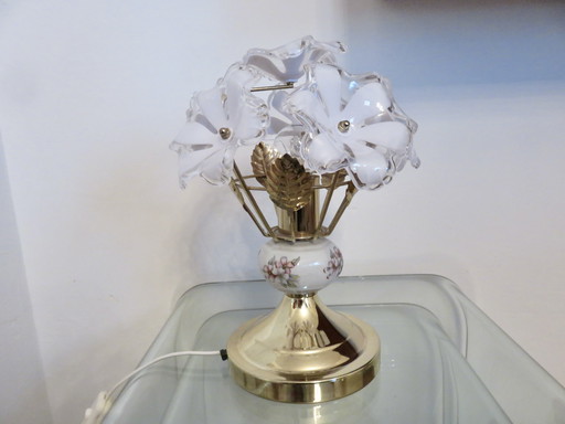 Bouquet De Fleurs" lamp Brass, porcelain, 1980