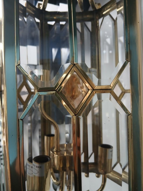 Image 1 of Enorme lanterna a sospensione Lustre Française in vetro Biseauté e Laiton Poli