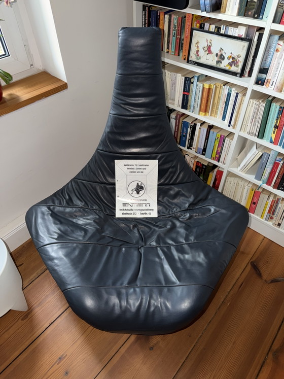 Poltrona Harvink Turner, Jack Crebolder, pelle blu scuro, 1987 con fattura originale – Poltrone, Leather (photo 3 of 6)