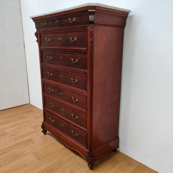 Antike Kommode Semainier mit Marmorplatte, Kommoden, Holz, Braun, Klassiek (Foto 4 von 15)