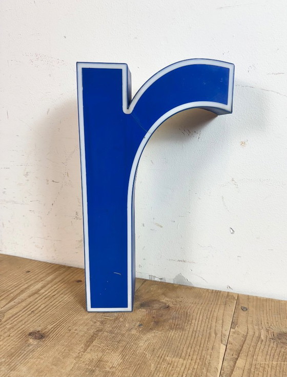 Image 1 of Vintage Blue Plastic Illuminated Letter R , 1970s