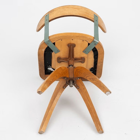 Image 1 of Scandinavian oak and leather swivel office chair DK,1920
