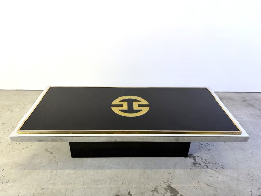 Table basse vintage en laiton et chrome, années 1970