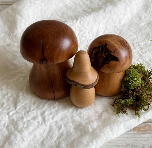 Set di 3 funghi in legno tornito