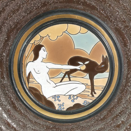 Gran plato de cerámica Art Déco, diseñado por Raymond Chevallier para Boch Frères Keramis, 1935 – Decoración (photo 2 of 8)