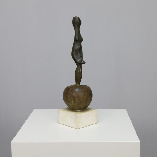 Sculpture Female Figure on Apple by Godfried Pieters