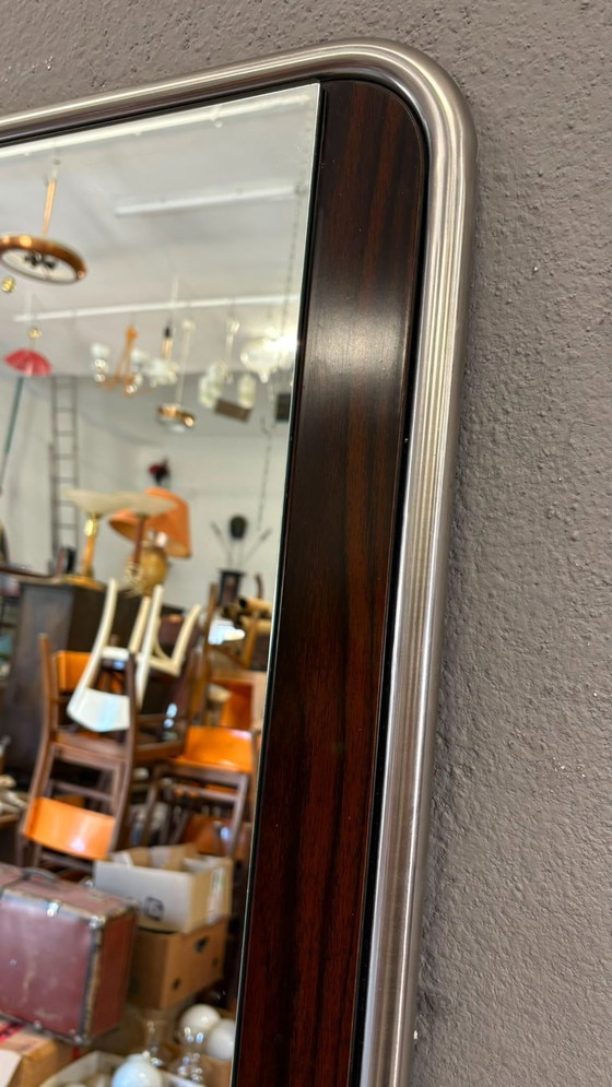 Image 1 of Mid-Century Modern Chrome & Rosewood Wall Console with Mirror, 1970s, Italian