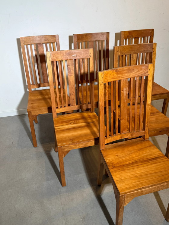Juego de 6 sillas de comedor de teca maciza – madera maciza (photo 5 of 7)